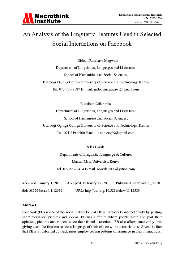 (PDF) An Analysis of the Linguistic Features Used in Selected Social ...