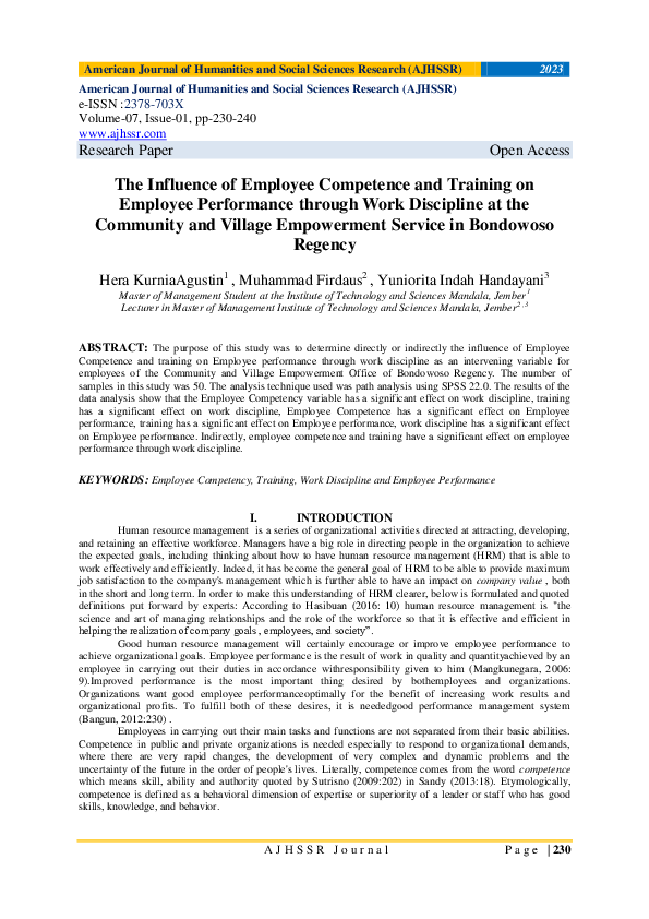 (PDF) The Influence of Employee Competence and Training on Employee ...