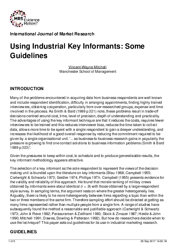 (PDF) Using Industrial Key Informants: Some Guidelines