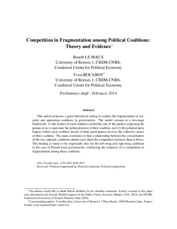 (PDF) Competition in fragmentation among political coalitions: theory ...