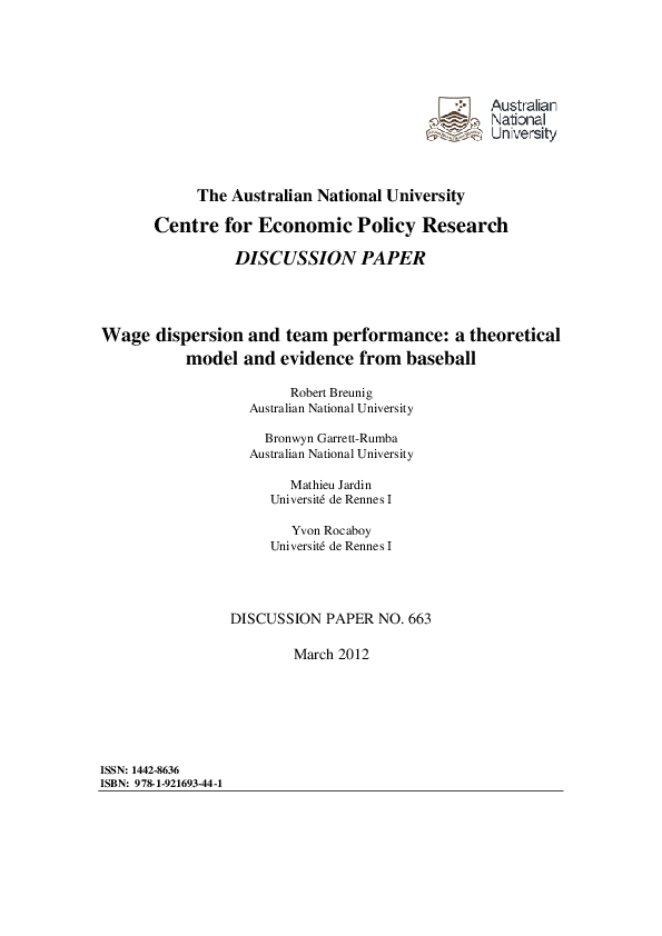(PDF) Wage dispersion and team performance a theoretical model and
