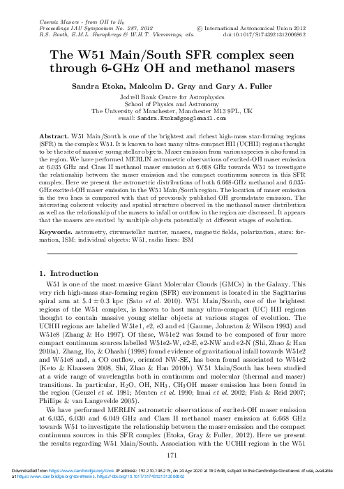(PDF) The W51 Main/South SFR complex seen through 6-GHz OH and methanol ...
