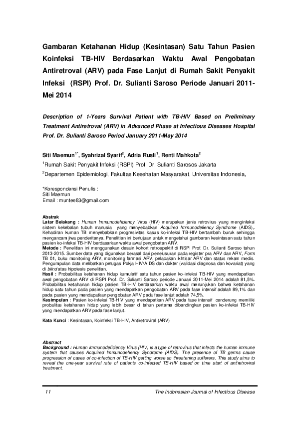 (PDF) Gambaran Ketahanan Hidup (Kesintasan) Satu Tahun Pasien Koinfeksi ...