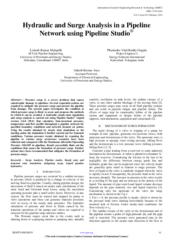 (PDF) Hydraulic and Surge Analysis in a Pipeline Network using Pipeline