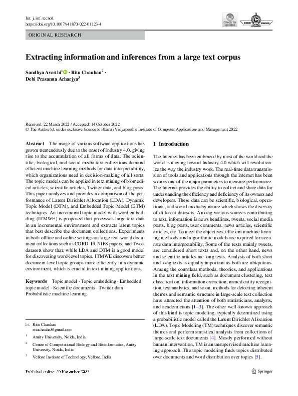 (PDF) Extracting information and inferences from a large text corpus