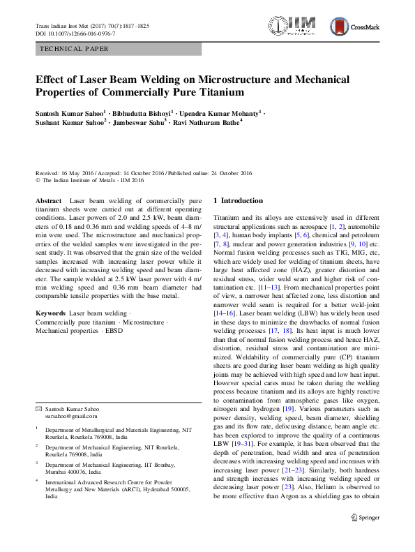 (PDF) Effect of Laser Beam Welding on Microstructure and Mechanical ...