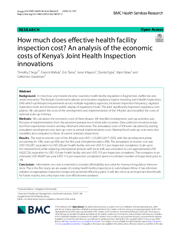 (PDF) How much does effective health facility inspection cost? An ...