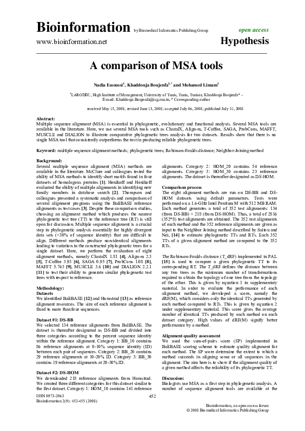 (PDF) A comparison of MSA tools