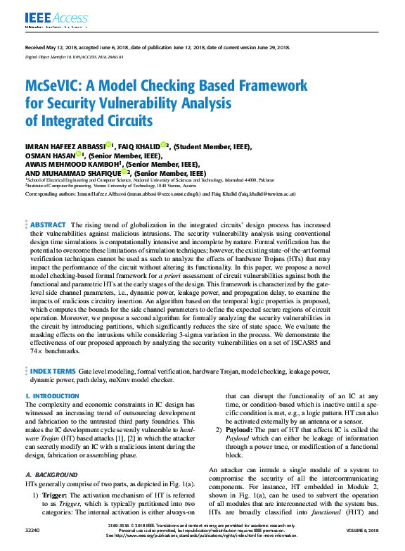 (PDF) McSeVIC: A Model Checking Based Framework for Security ...