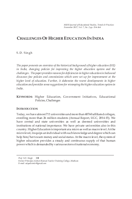 Challenges of Higher Education in India