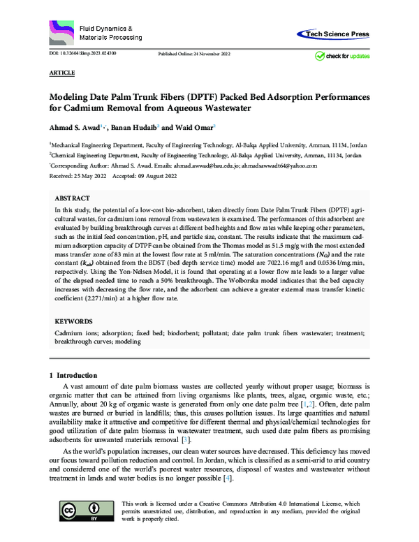 (PDF) Modeling Date Palm Trunk Fibers (DPTF) Packed Bed Adsorption ...