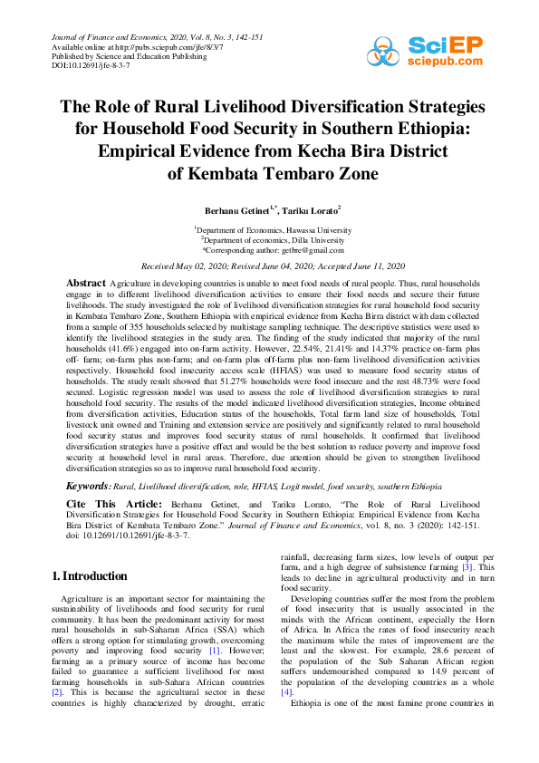 (PDF) The Role of Rural Livelihood Diversification Strategies for ...