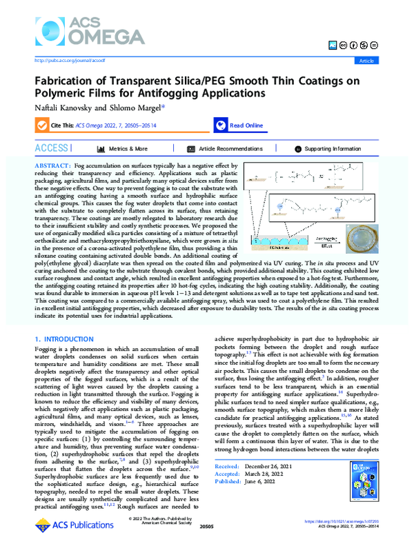 (PDF) Fabrication of Transparent Silica/PEG Smooth Thin Coatings on