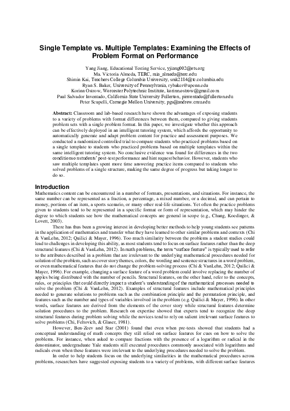 (PDF) Single Template vs. Multiple Templates Examining the Effects of
