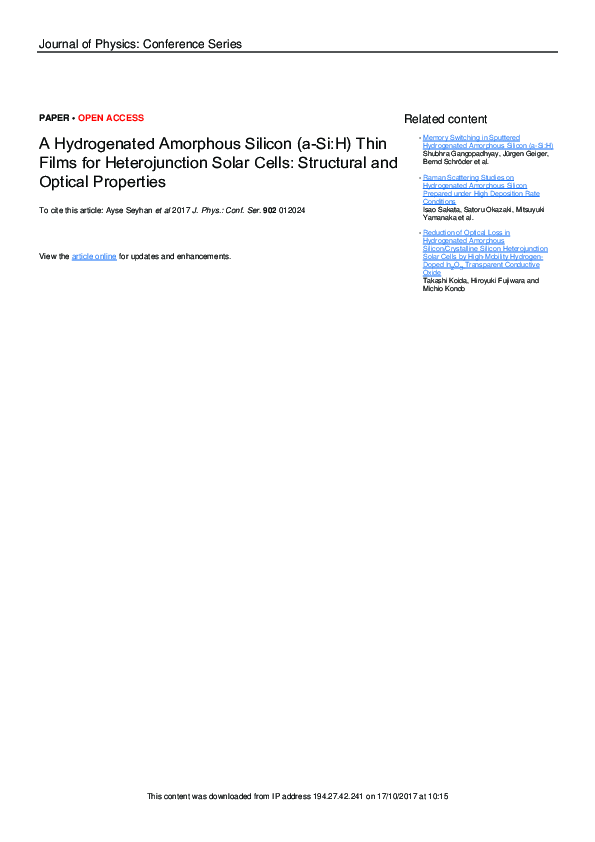 (PDF) A Hydrogenated Amorphous Silicon (a-Si:H) Thin Films for ...