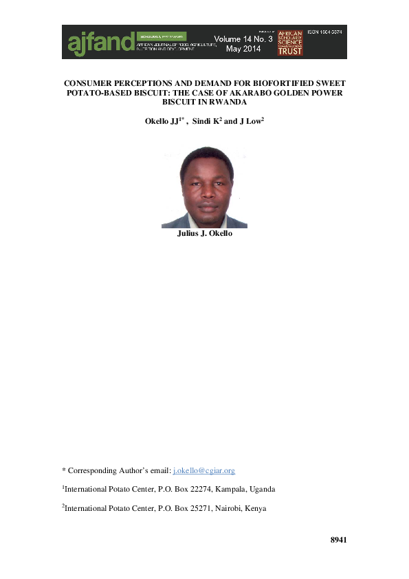 (PDF) Consumer perceptions and demand for biofortified sweet potato ...