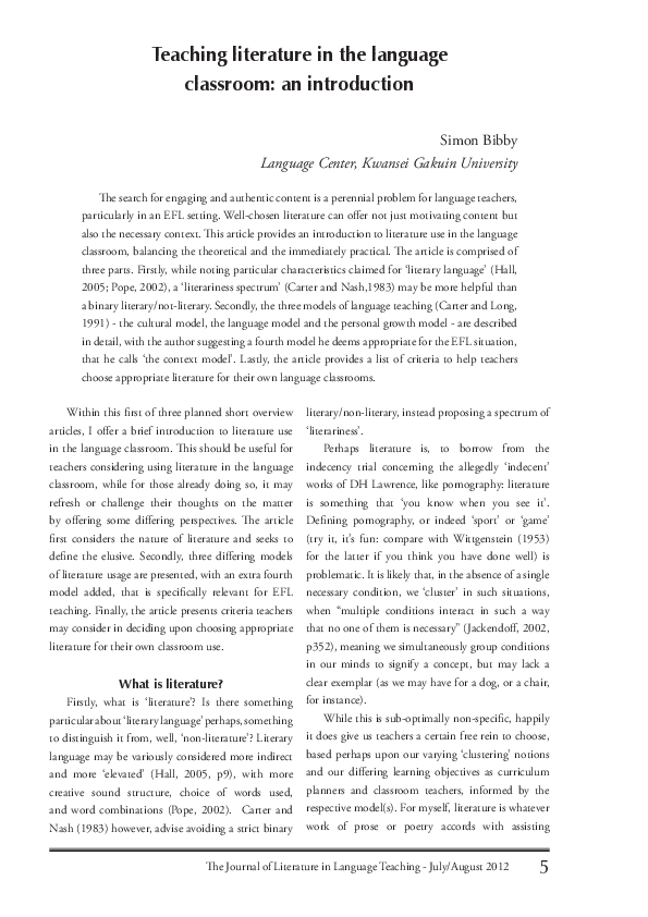 (PDF) Teaching literature in the language classroom an introduction