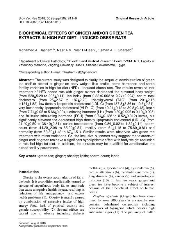 (PDF) Biochemical Effects of Ginger And/Or Green Tea Extracts in High ...