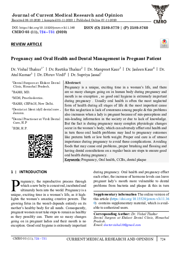 (PDF) Pregnancy & Oral Health and Dental Management in Pregnant Patient