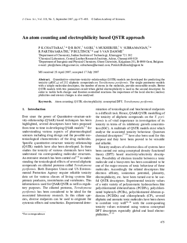 (PDF) An atom counting and electrophilicity based QSTR approach