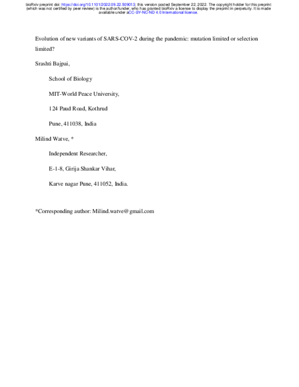 (PDF) Evolution of new variants of SARS-COV-2 during the pandemic ...