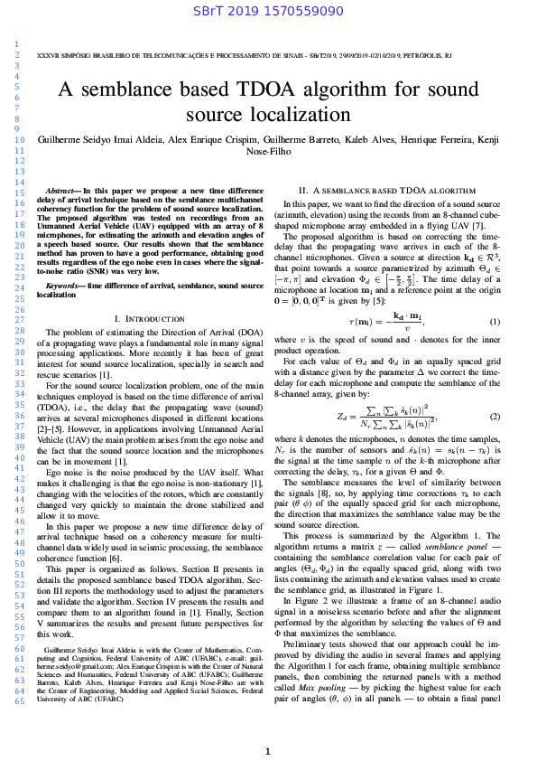 (PDF) A semblance based TDOA algorithm for sound source localization