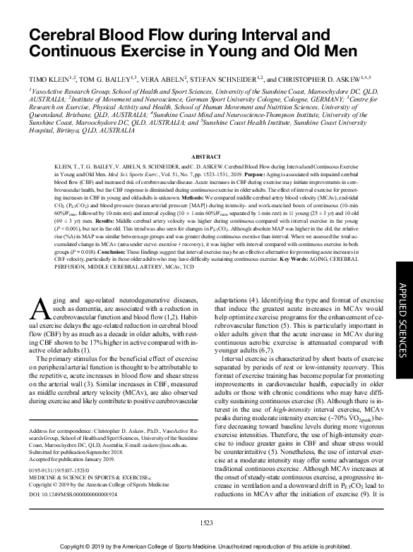 (PDF) Cerebral Blood Flow during Interval and Continuous Exercise in ...