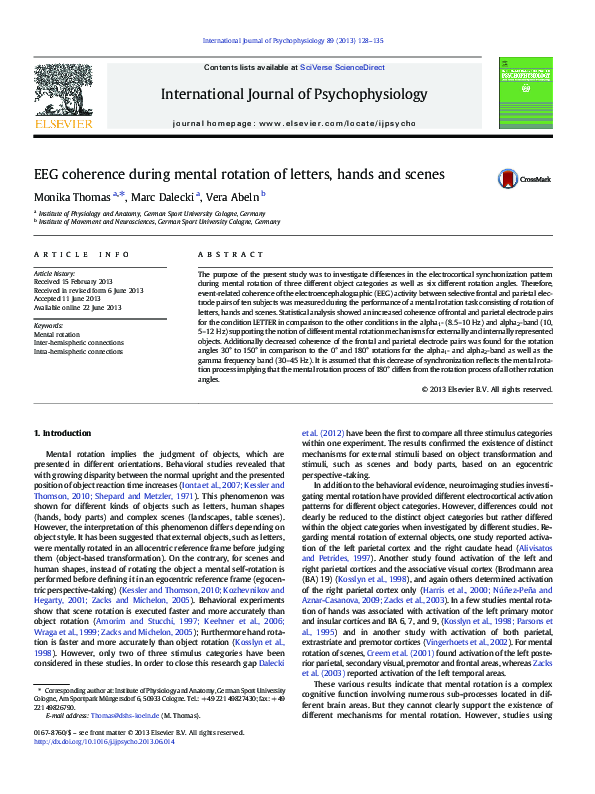 (PDF) EEG coherence during mental rotation of letters, hands and scenes
