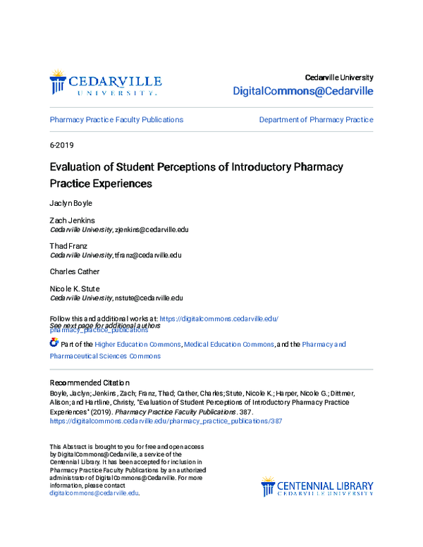 (PDF) Evaluation of student perceptions of introductory pharmacy ...