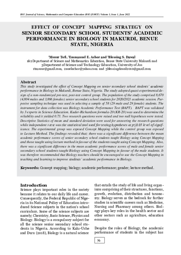 (PDF) Effect of concept mapping strategy on senior secondary school ...