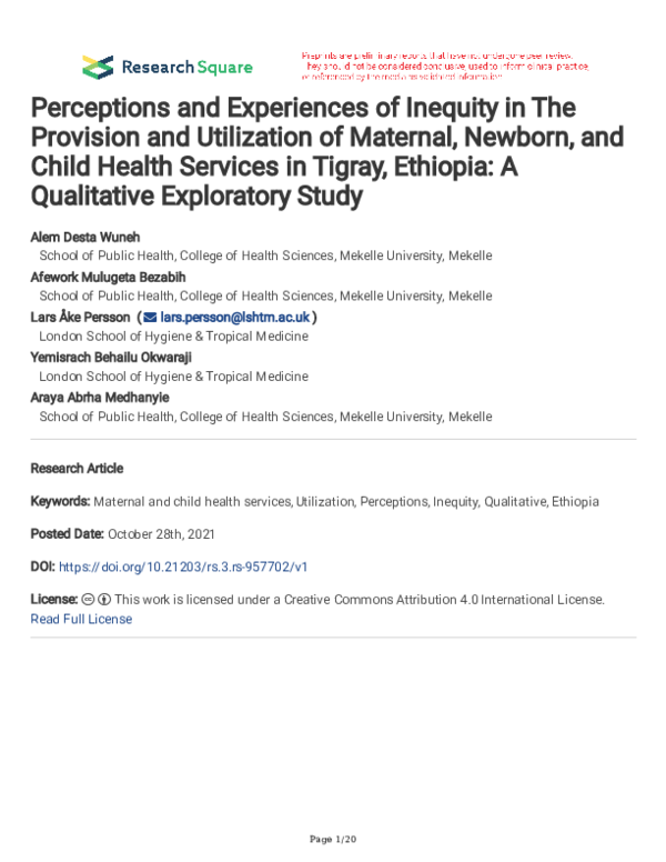 (PDF) Perceptions and Experiences of Inequity in The Provision and ...