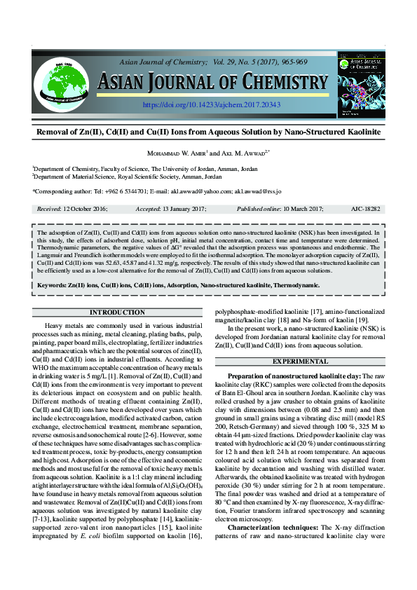 (PDF) Removal of Zn(II), Cd(II) and Cu(II) Ions from Aqueous Solution ...