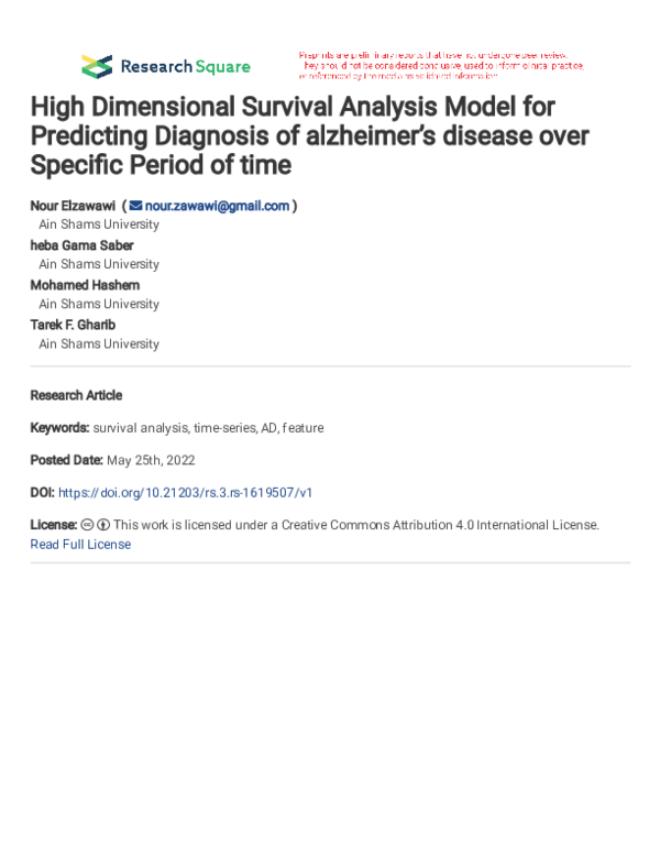 (PDF) High Dimensional Survival Analysis Model for Predicting Diagnosis ...