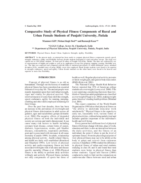 (PDF) Comparative Study of Physical Fitness Components of Rural and ...