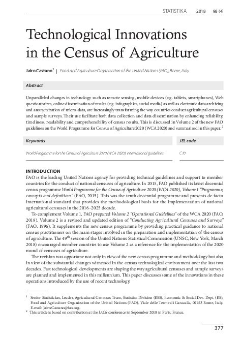(PDF) Technological Innovations in the Census of Agriculture