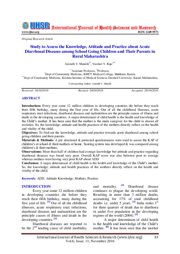 (PDF) Study to Assess the Knowledge, Attitude and Practice about Acute ...