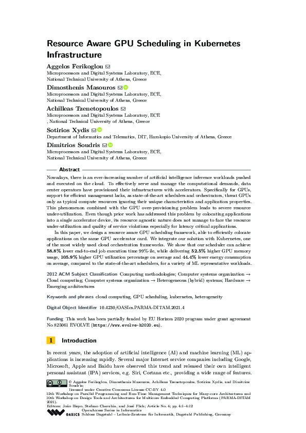 (PDF) Resource Aware GPU Scheduling in Kubernetes Infrastructure