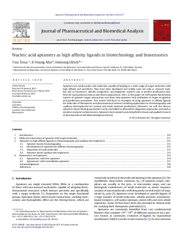 (PDF) Nucleic acid aptamers as high affinity ligands in biotechnology ...