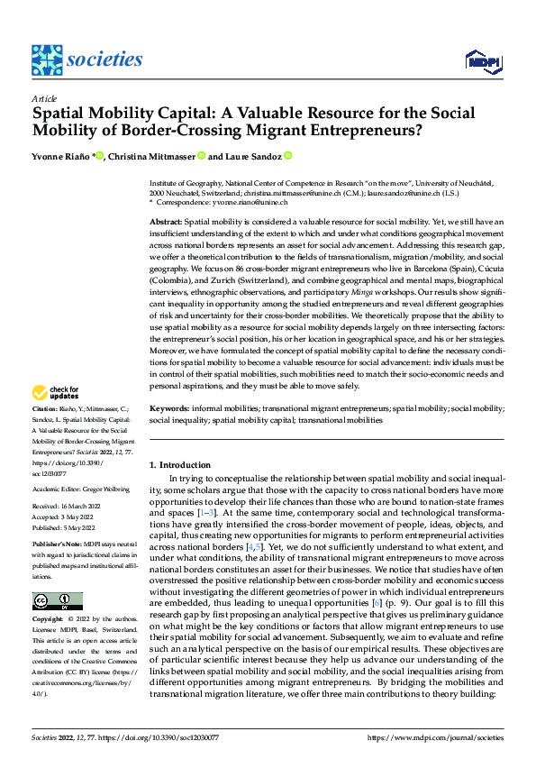 (PDF) Spatial Mobility Capital: A Valuable Resource for the Social ...