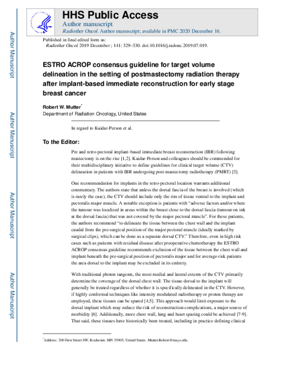 (PDF) ESTRO ACROP consensus guideline for target volume delineation in ...