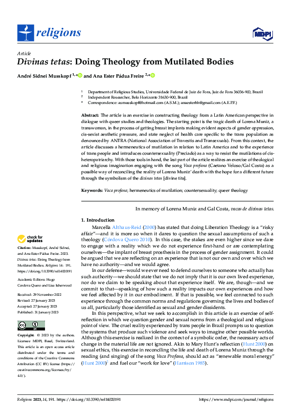 (PDF) Divinas tetas: Doing Theology from Mutilated Bodies