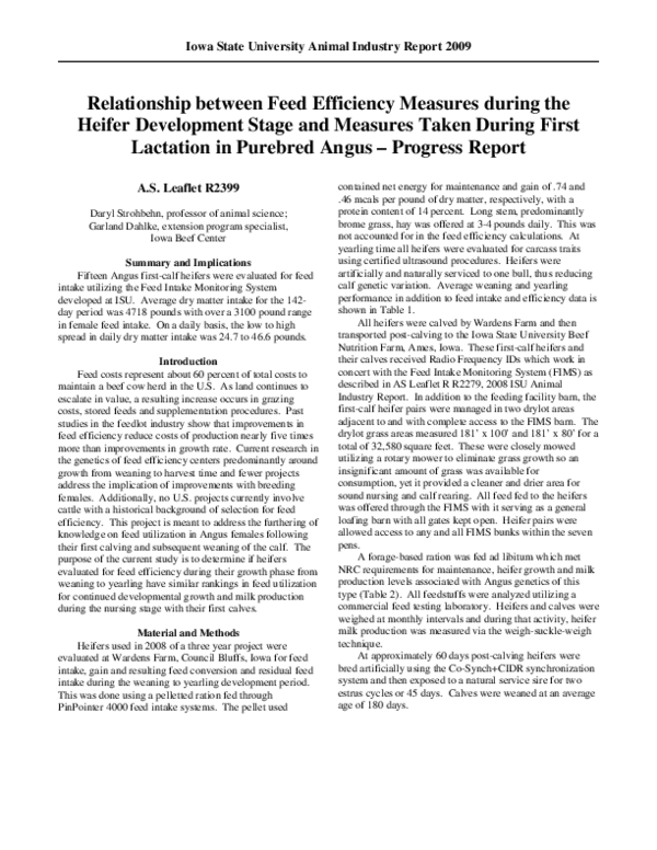 (PDF) Relationship between Feed Efficiency Measures during the Heifer ...