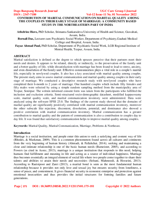 (PDF) Contribution of Marital Communication on Marital Quality Among ...