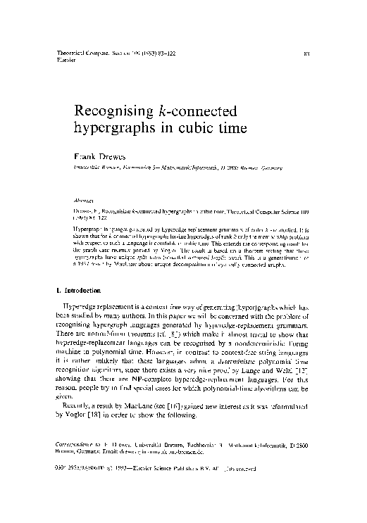 (PDF) Recognising k-connected hypergraphs in cubic time