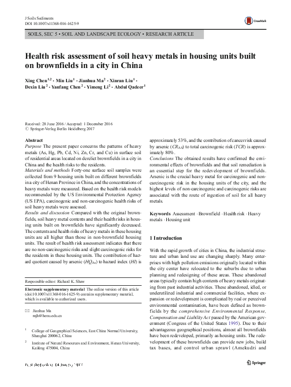(PDF) Health risk assessment of soil heavy metals in housing units ...