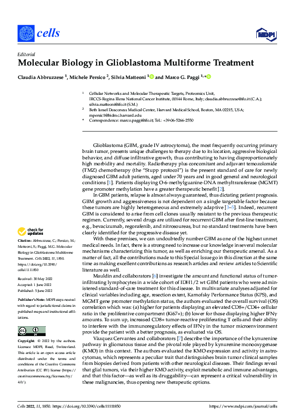 (PDF) Molecular Biology in Glioblastoma Multiforme Treatment