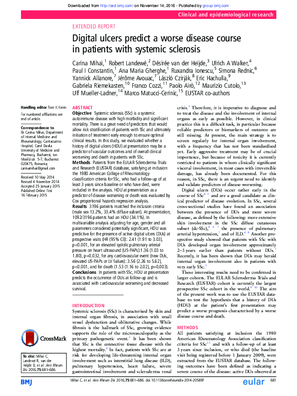 Digital ulcers predict a worse disease course in patients with systemic ...