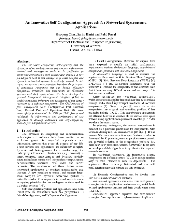(PDF) An Innovative Self-Configuration Approach for Networked Systems ...