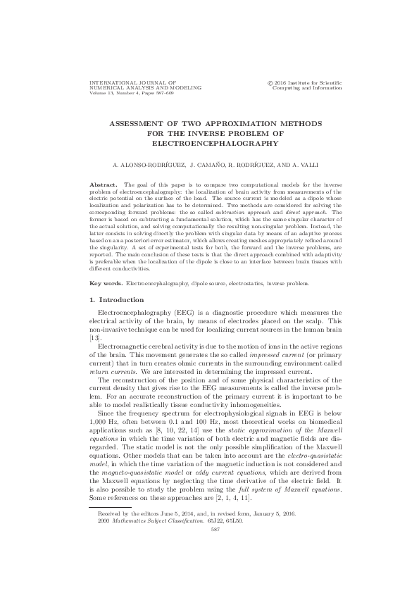(PDF) Assessment of two approximation methods for the inverse problem ...