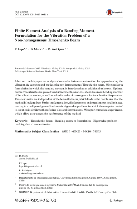 (PDF) Finite Element Analysis of a Bending Moment Formulation for the ...